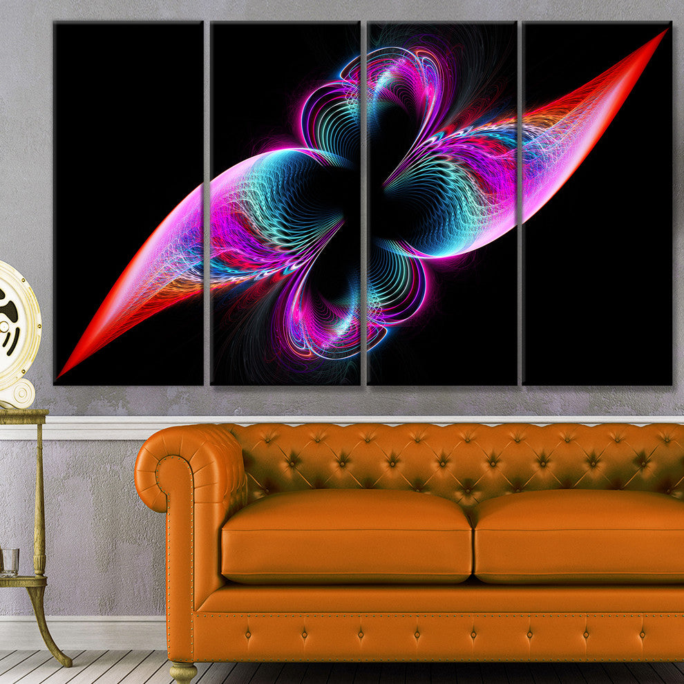 Colorful Flower Fractal Rainbow, Abstract Art on Canvas, 48"x28", 4 Panels