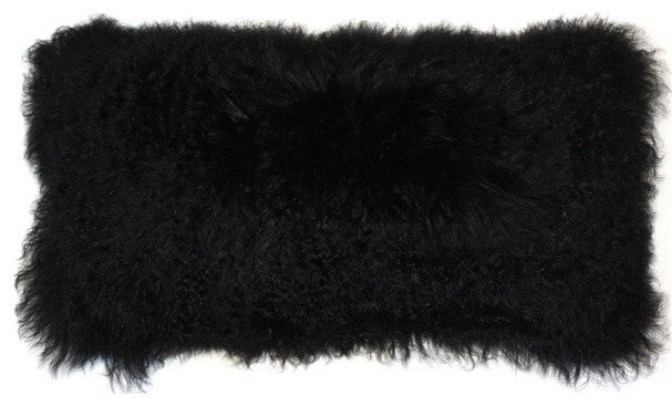 Genuine Mongolian Sheepskin Throw Pillow with Insert (16+ Colors), Black