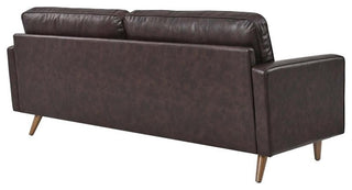 Modway Valour 81" Modern Style Top Grain Leather Sofa in Brown Finish