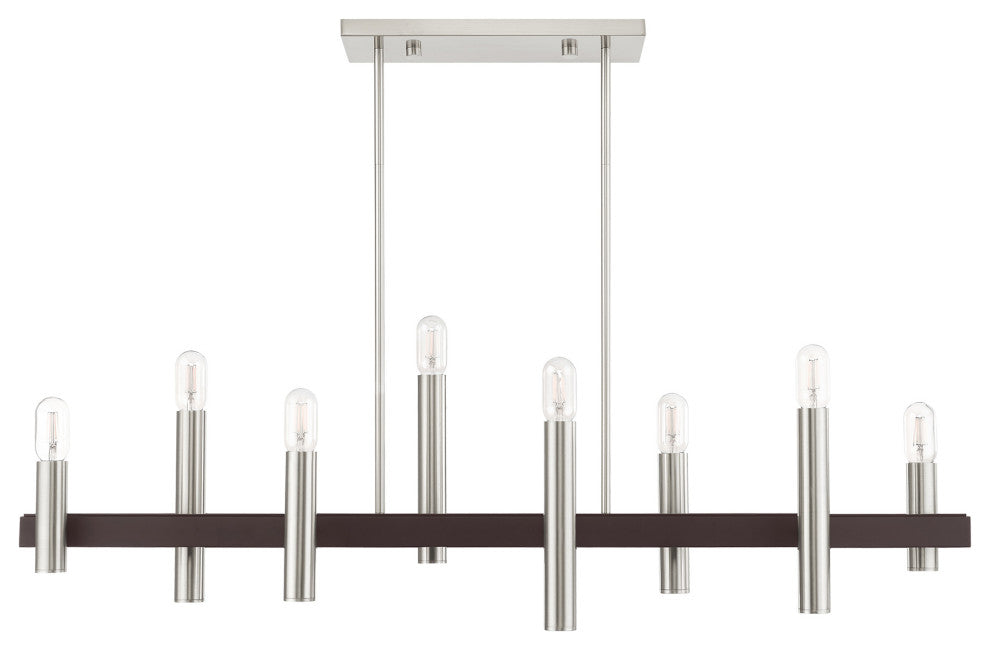 Livex Lighting Helsinki 8 Light Brushed Nickel, Bronze Accents Linear Chandelier