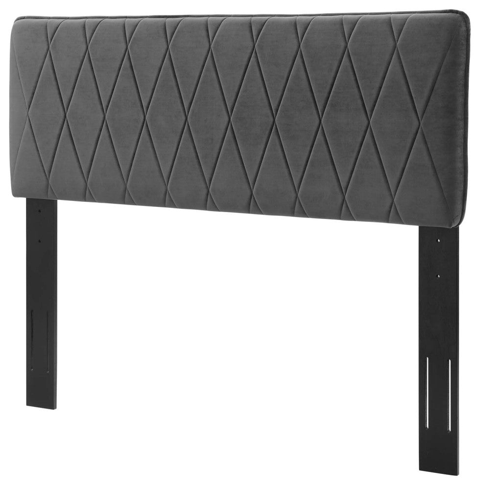 Headboard, Twin Size, Velvet, Dark Gray, Modern Contemporary, Bedroom