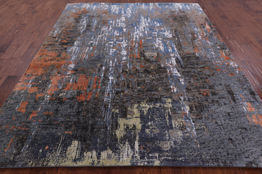 8' 1" X 10' 1" Abstract Handmade Wool and Silk Rug Q8881