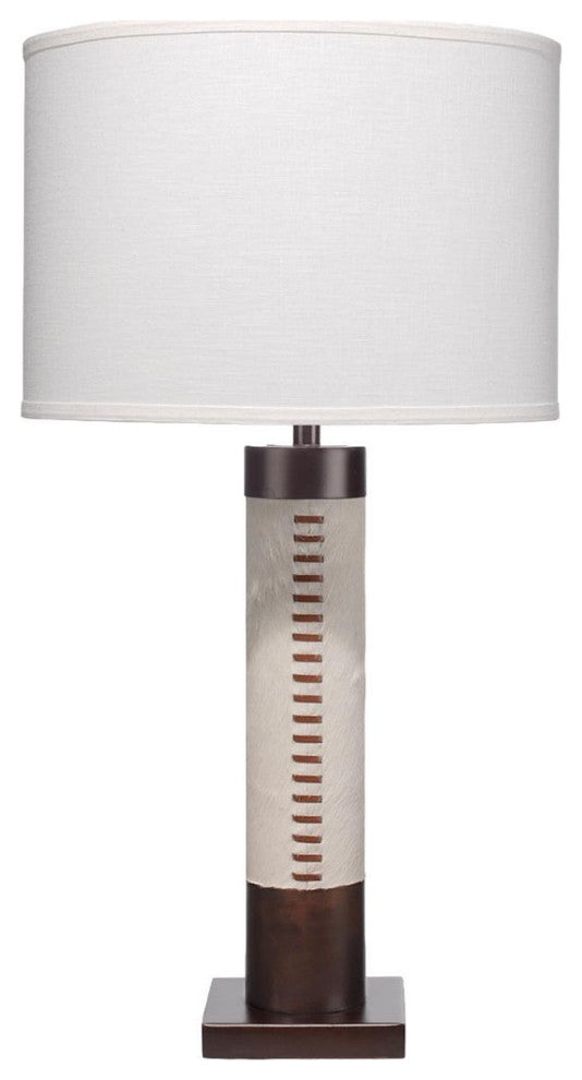 Contemporary White Hair on Hide Table Lamp 32 in Oil Rubbed Bronze Leather