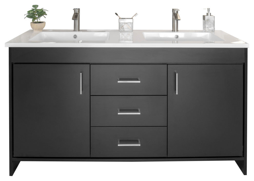Olivia 60" Double Sink Freestanding Bathroom Vanity Set, Matte Black