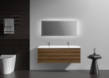 Aurora Wall Mount Vanity, White Acrylic Top, Smokey Walnut, 60" Double
