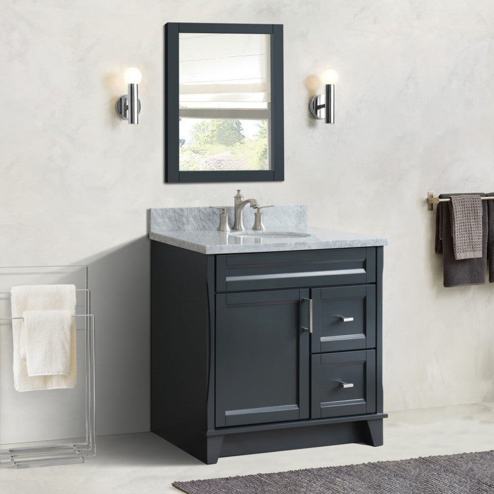 37" Single Sink Vanity, Dark Gray Finish With White Carrara Marble