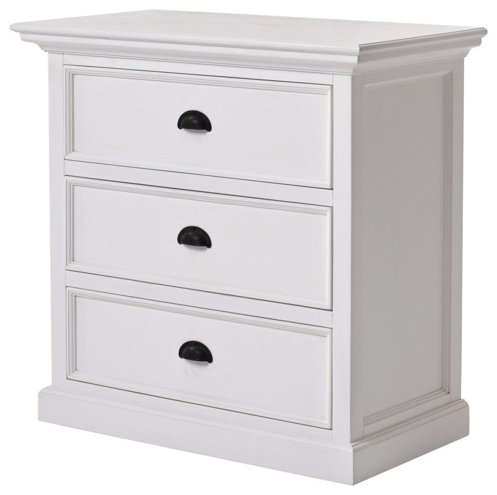Classic White Large Three Drawer Nightstand