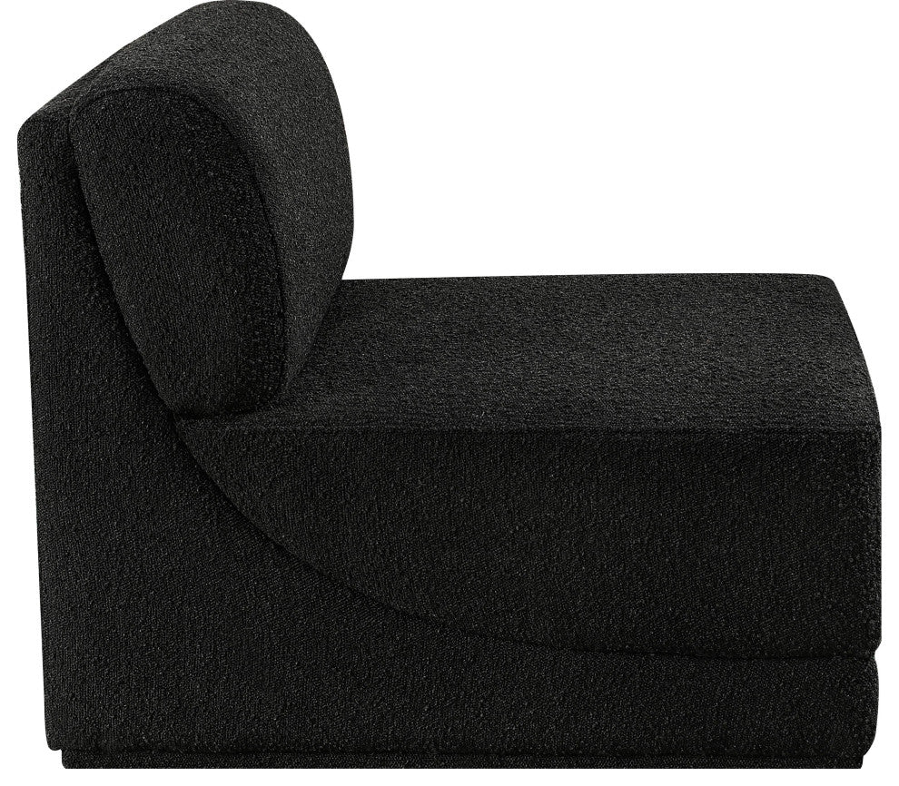 Ollie Black Boucle Fabric Chair, Black, Armless Chair