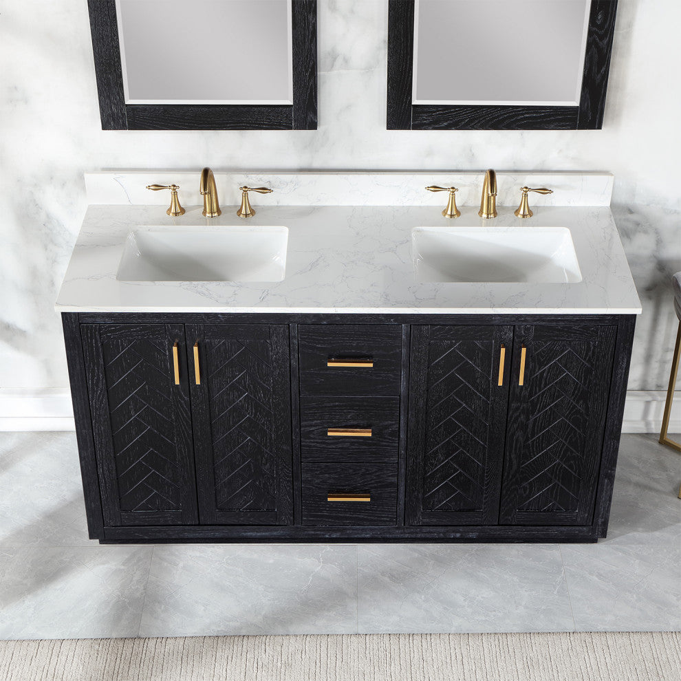Altair Gazsi Black Oak Bathroom Vanity Set, 60", With Mirror