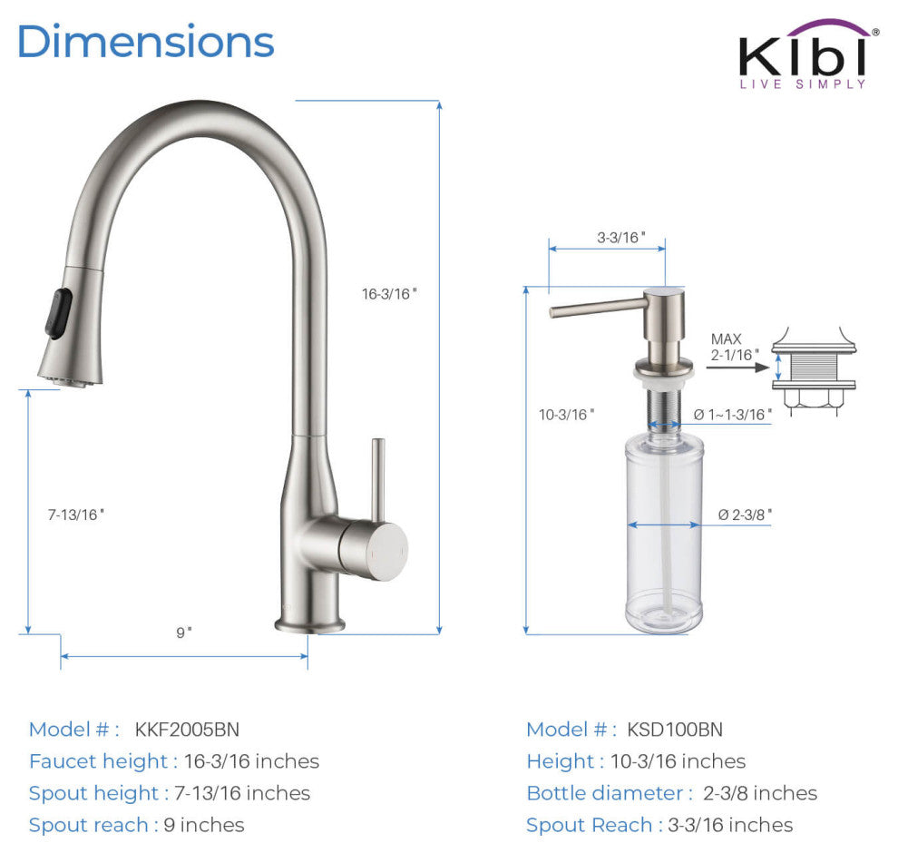 Napa Single Handle Pull Down Faucet, Brushed Nickel, W/ Soap Dispenser