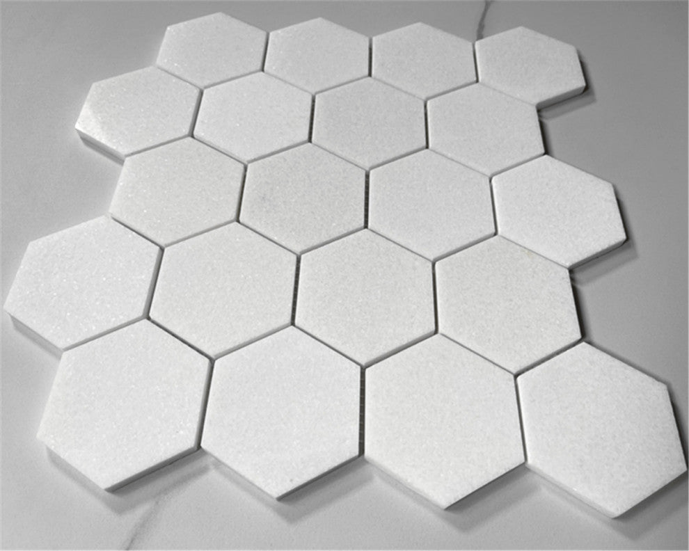 Thassos White Marble Hexagon Mosaic Tile 3 inch Polished, 1 sheet