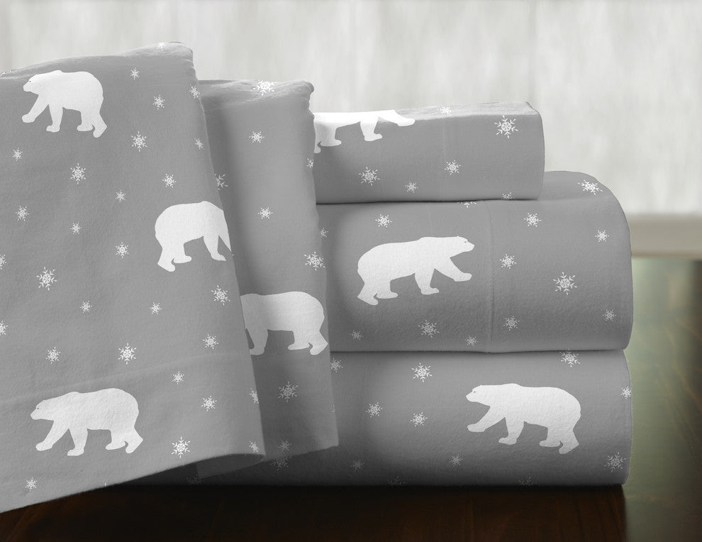 Pointehaven 175 GSM Cotton Flannel Sheet Set, Polar Bear, Twin Xl