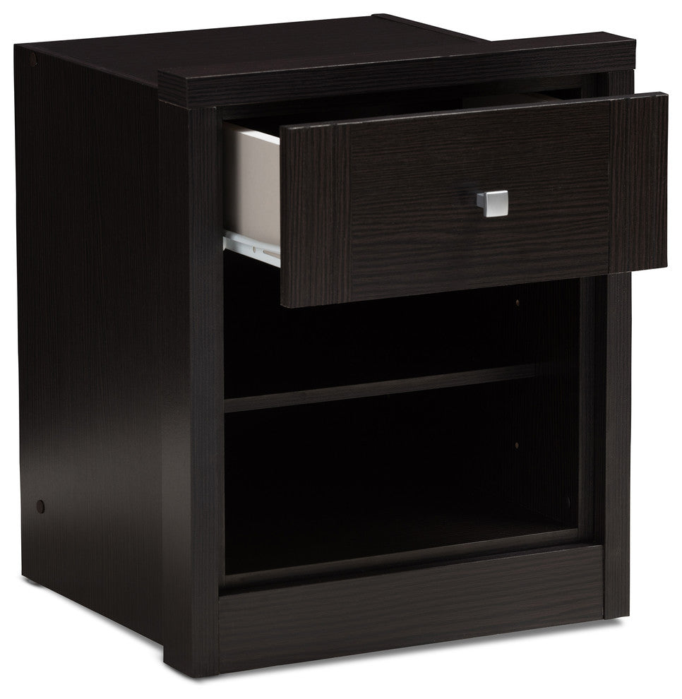 Urban Designs Watkins 1-Drawer Wooden Nightstand, Wenge Brown Finish