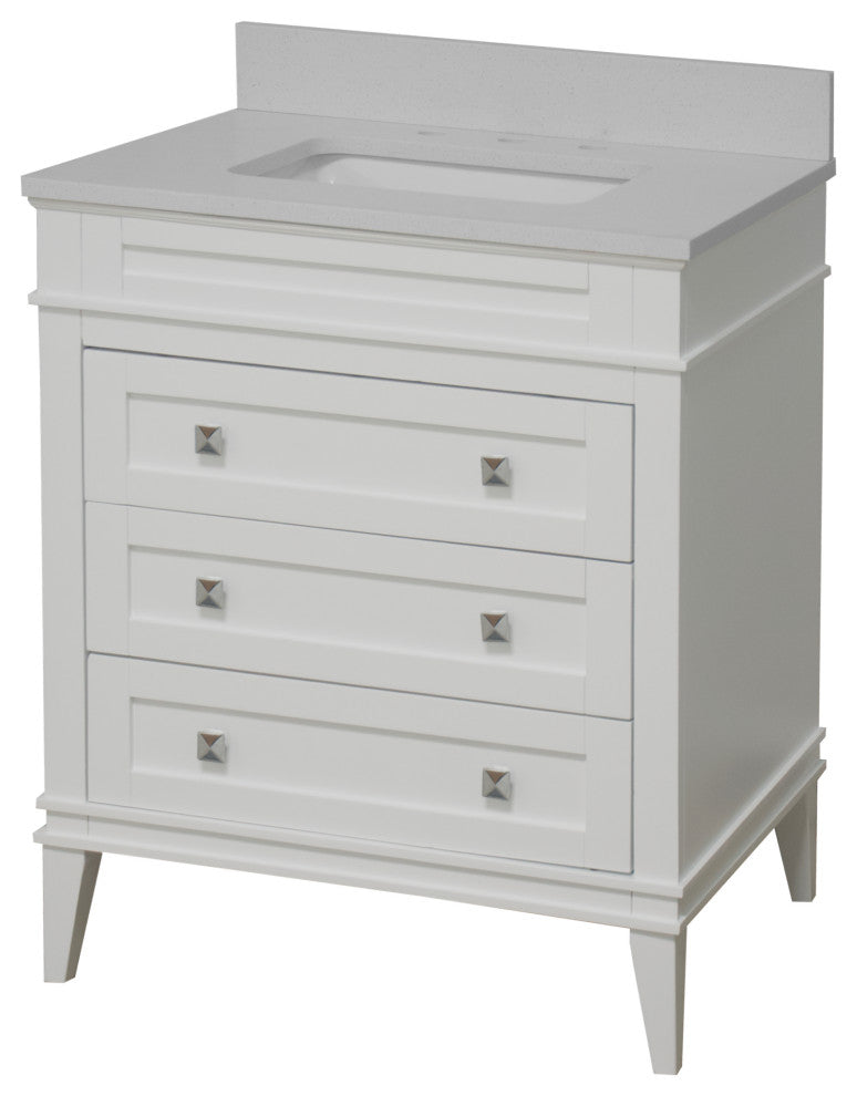 Eleanor 30" Bathroom Vanity, White, Quartz Top