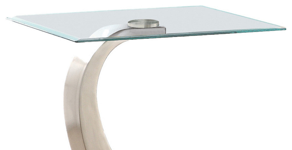 Benzara BM219589 Floating Tempered Glass Top End Table with Metal Support