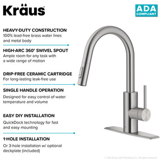 Oletto Pull-Down 1-Hole Kitchen Faucet, Spot Free Stainless Steel