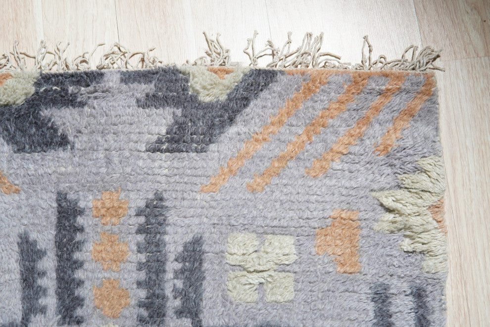 Hand-Knotted Wool Gray Traditional Geometric Piled American Rug, 8'' X 10
