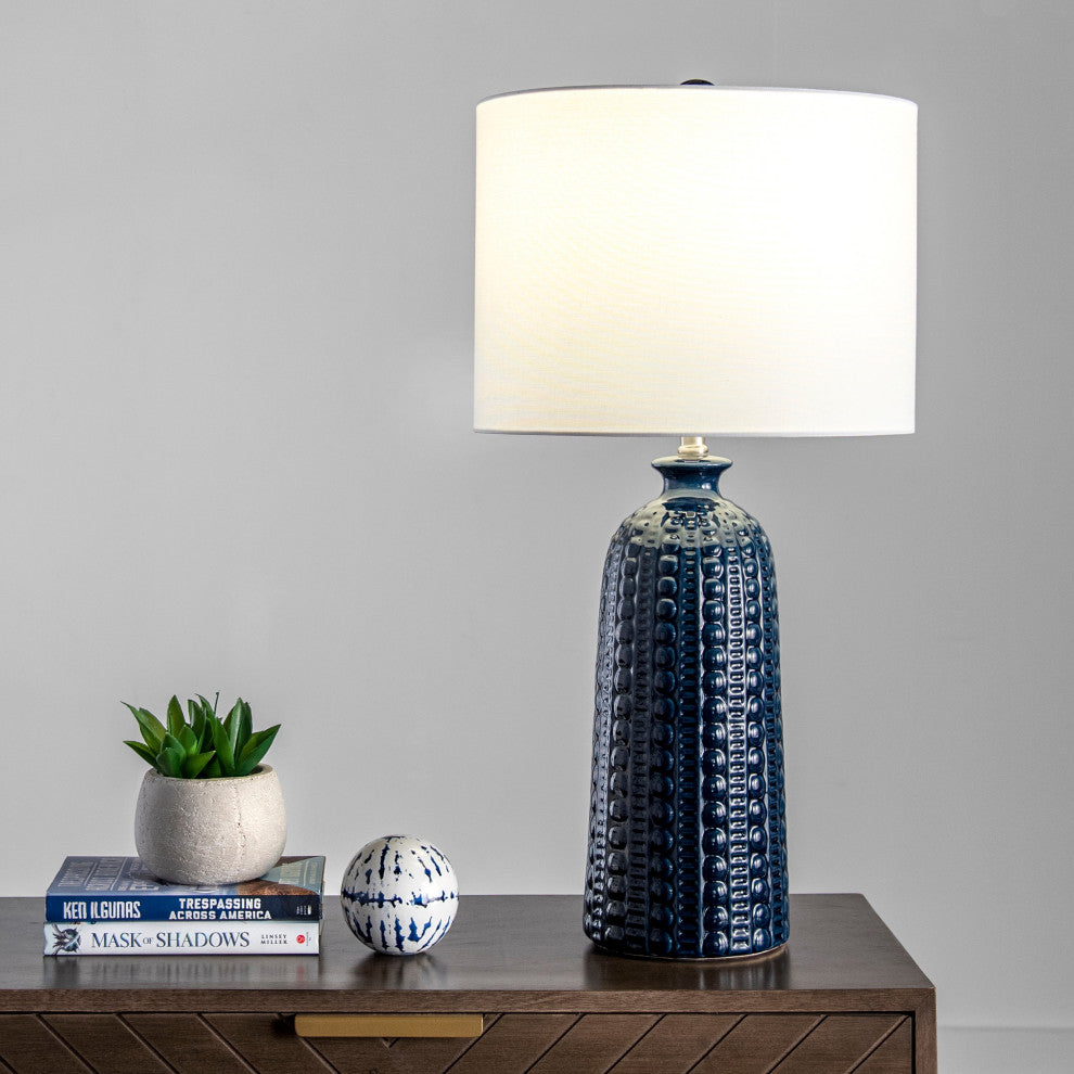 Nuloom 30" Polona Ceramic Linen Shade Table Lamp, Navy
