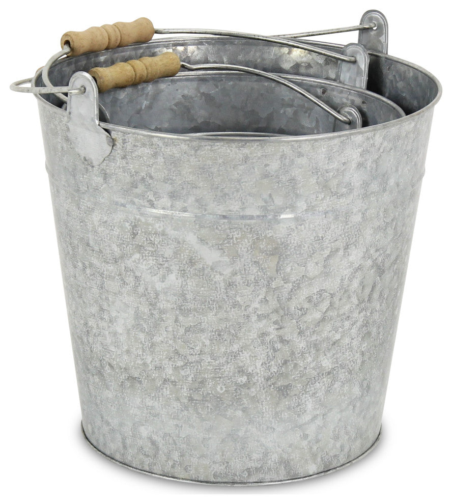 Galvanized Metal Garden Buckets, Set of 3