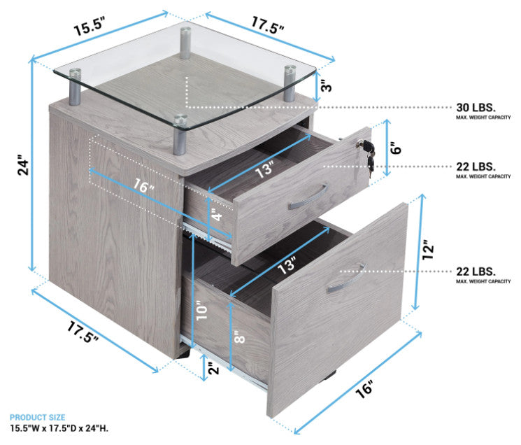 Techni Mobili Rolling File Cabinet With Glass Top. Color: Graphite