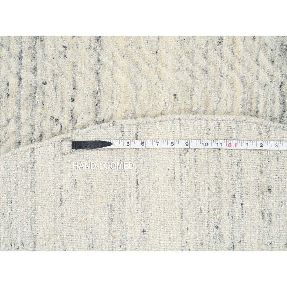 Beige, Soft Wool Hand Loomed, Variegated Modern Design, Round Rug, 6'0"x6'0"