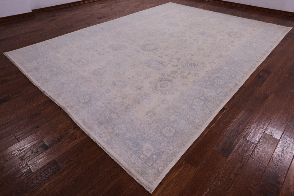 9' 10" X 13' 7" White Wash Peshawar Handmade Rug Q9534