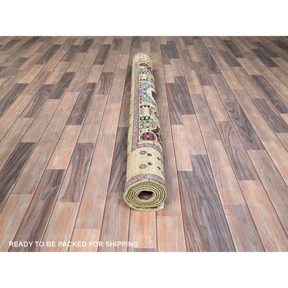 White, Hand Knotted, Natural Wool, Mamluk Design, Oriental Rug, 5'x7'