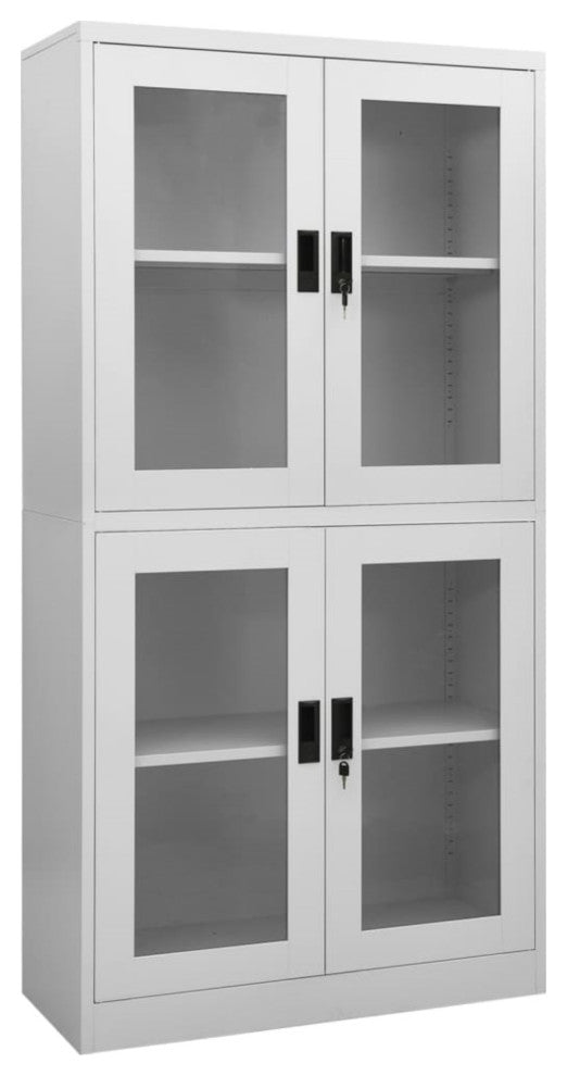 Vidaxl Office Cabinet Light Gray 35.4"x15.7"x70.9" Steel And Tempered Glass