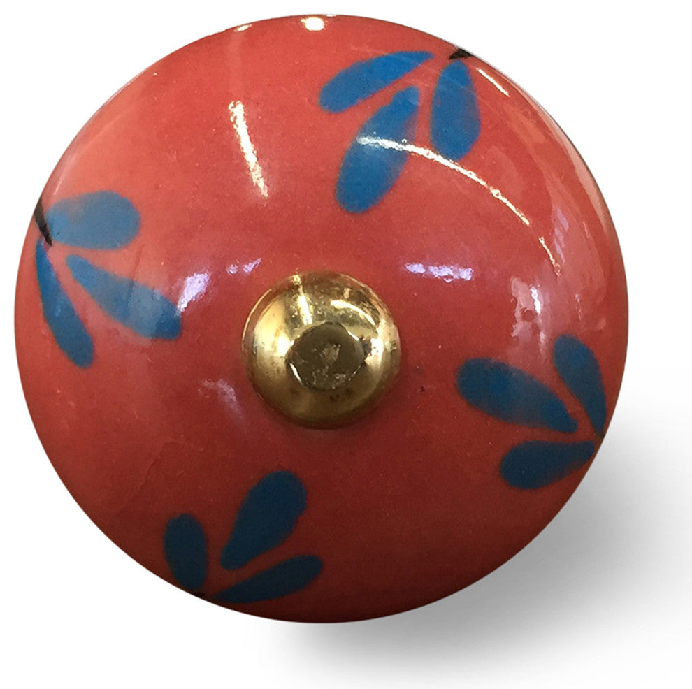 Knob-It Vintage Handpainted Ceramic Knobs, Set of 12, Red/Blue/Gold