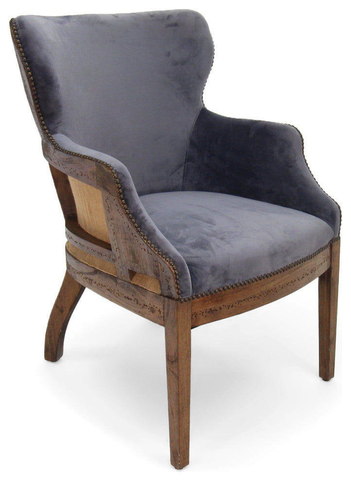Grey Velvet Dining Chair - Deconstructed Back Exposed Frame Armchair