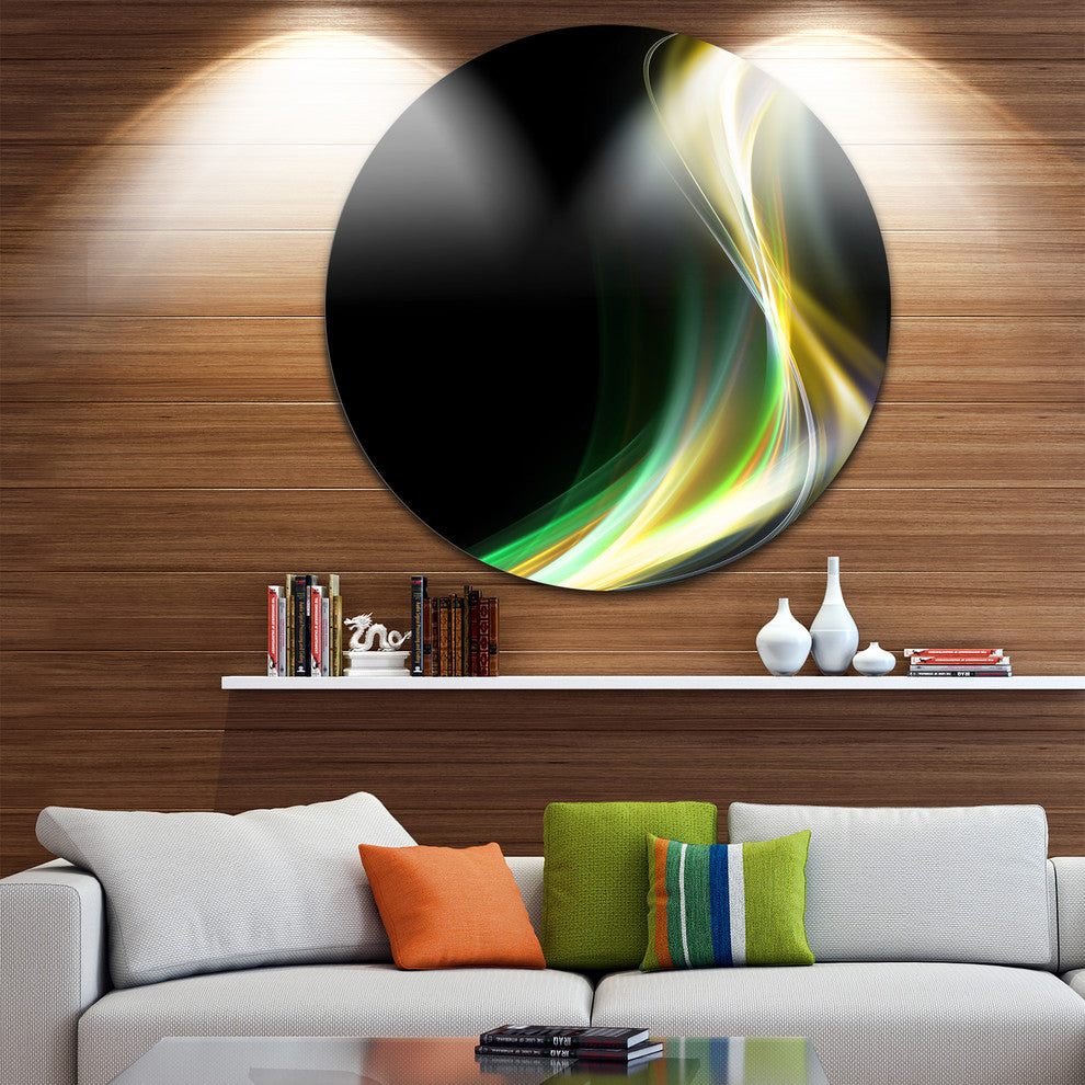 Green Yellow Light Art, Abstract Digital Art Round Metal Wall Art, 11"