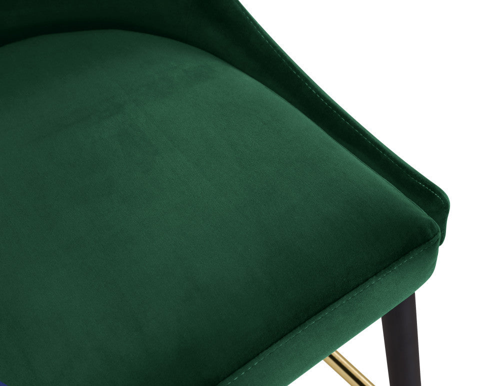 Sleek Velvet Upholstered Bar Stools With Matte Black Metal Legs, Set of 2, Green