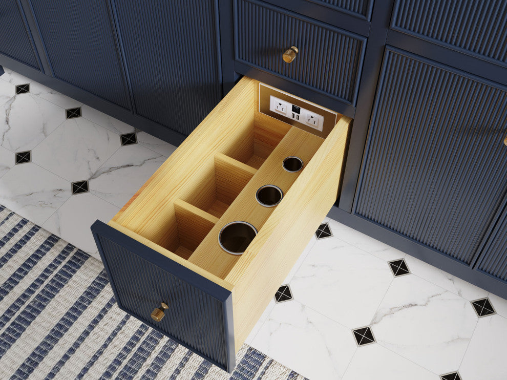 Sonoma 30 Single Sink Reeded Bath Vanity in Hale Navy Blue 2" White Quartz