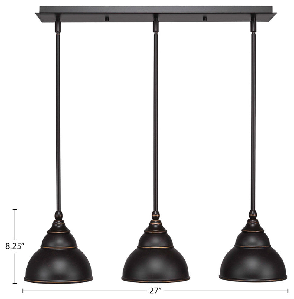 3-Light Mini Pendant, Dark Granite, 7" Dark Granite Double Bubble Metal Shade