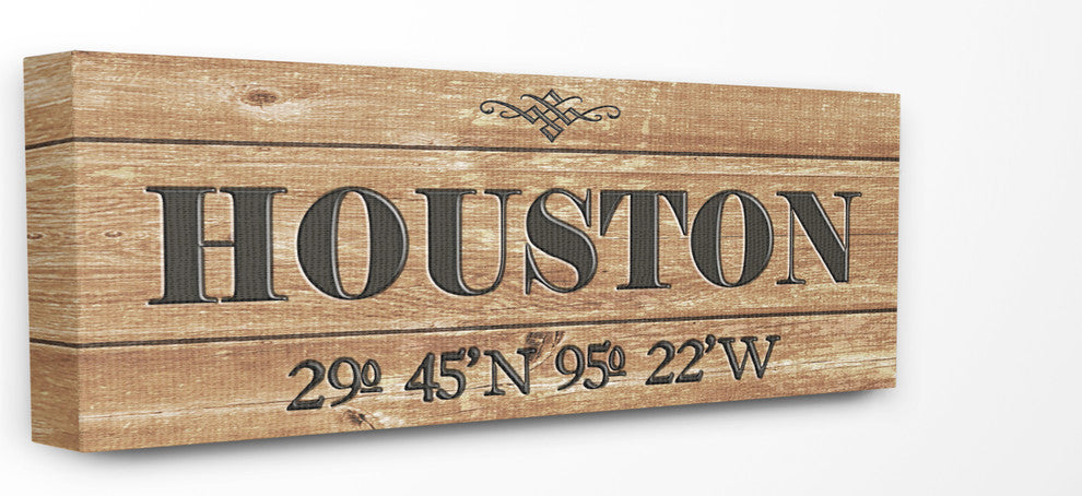 Plank City Coordinates Houston Stretched Canvas Wall Art, 10x24