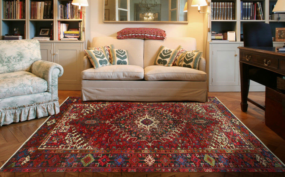 Fine Vintage Heriz Leia Red/Charcoal Runner, 7'7 x 10'0