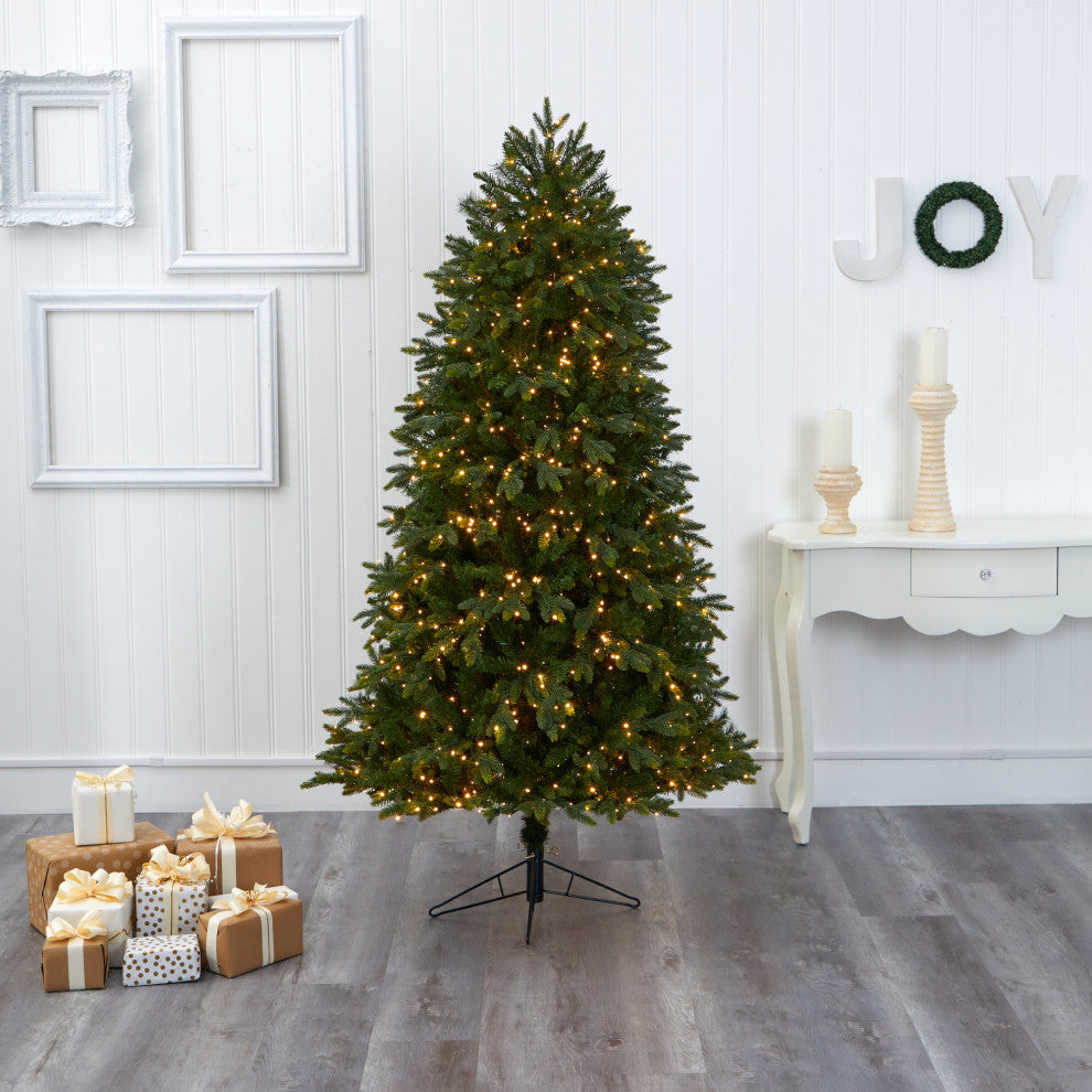 6.5' Oregon Fir Faux Xmas Tree W/Micro, Multifunction Lights & Bendable Branches