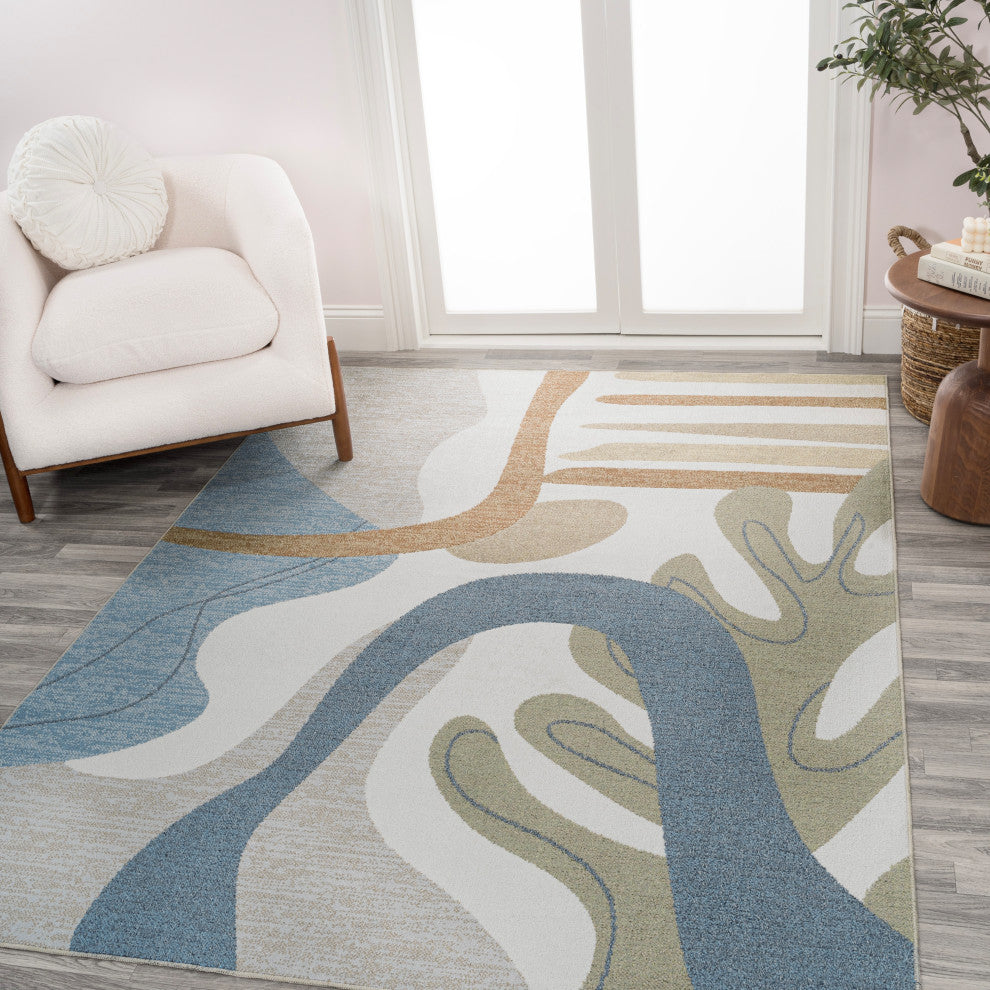 Algae Abstract Glam Botanical Machine-Washable Cream/Multi 5 ft x 8 ft Area Rug