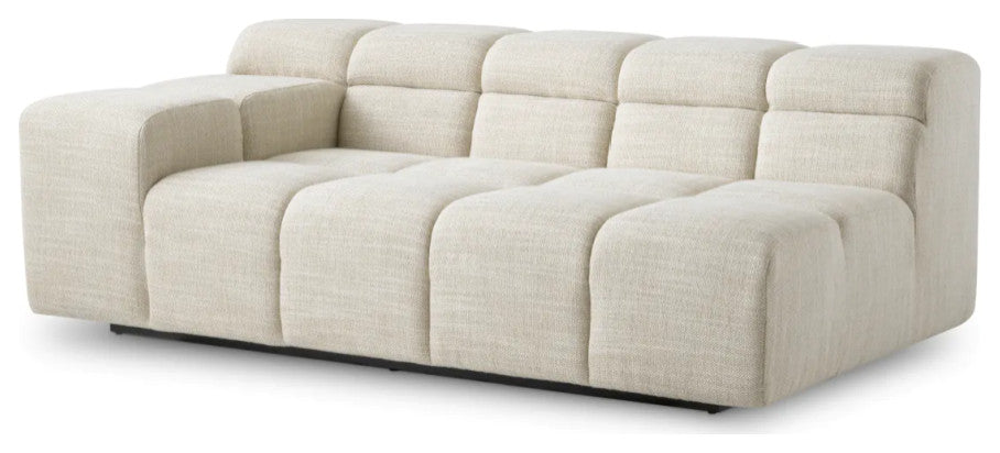 Beige Grid-Tufted Modular Sofa, Eichholtz Hunter, Left