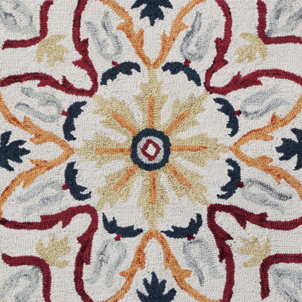 6' Red And Ivory Round Wool Hand Tufted Area Rug