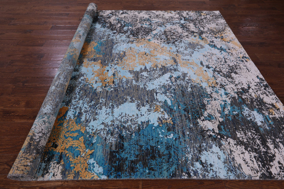 7' 11" X 9' 10" Modern Hand Knotted Wool & Silk Rug - Q13508