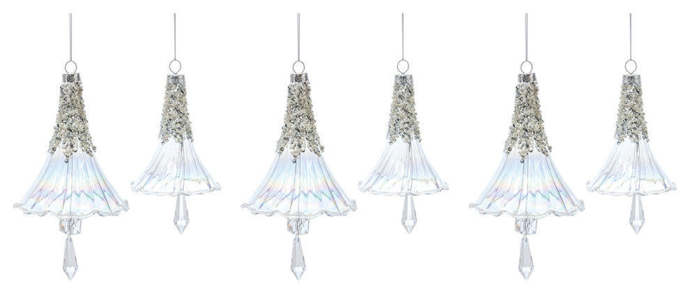 Beaded Irredescent Glass Bell Ornament, Set of 6
