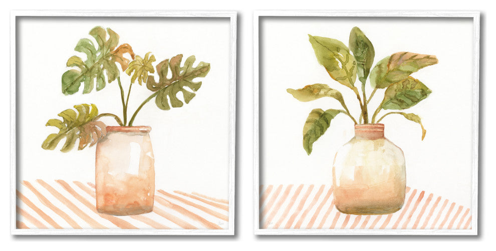 Tranquil Monstera Leaf Herbal Plant Vase Patterned Tabletop, 2pc, each 17 x 17