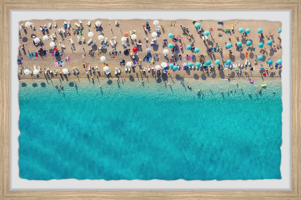 "Umbrellas by the Sea" Framed Painting Print, 12x8