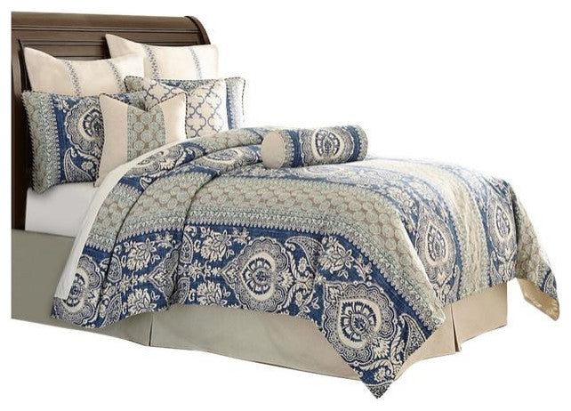 Aico Amini Provence 9 pc Queen Duvet Set in Cadet