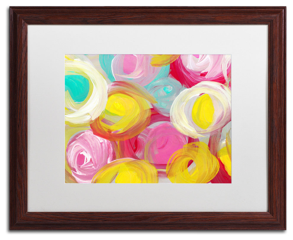 'Rose Garden Circles 3' Matted Framed Art, Wood Frame, White Matte, 20x16