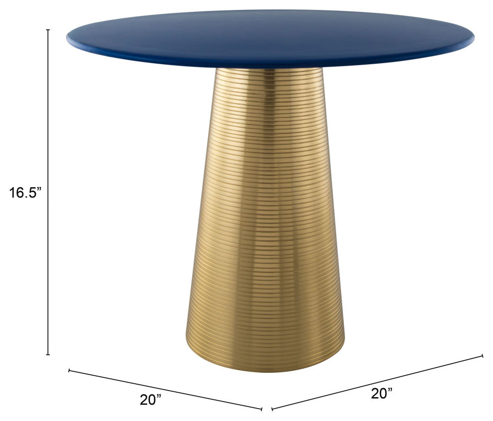Sofa Side Table, Round, Aluminum, Metal, Dark Blue, Gold, Lounge Hospitality