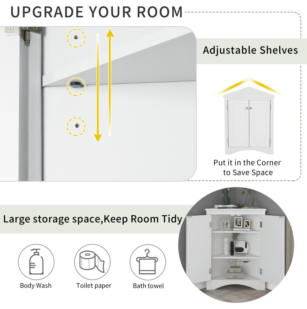 TATEUS Triangle Bathroom Storage Cabinet Freestanding Corner cabinet, White