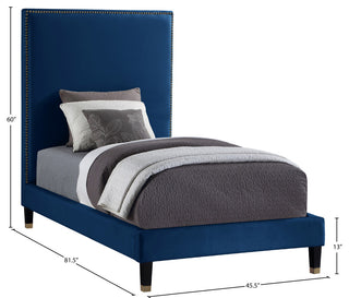 Harlie Velvet Upholstered Bed, Navy, Twin