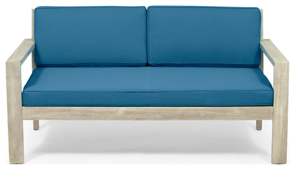 Dominic Outdoor 4 Seater Acacia Wood Chat Set With Cushions, Dark Teal